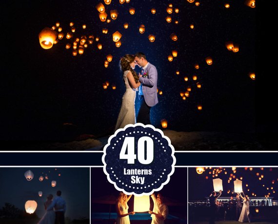 40 Sky Lanterns Photoshop Overlays, light effect, wedding party holiday overlays, photo editing, mini Sessions, background, backdrop