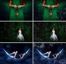 Load image into Gallery viewer, 20 magic firefly Photo Overlays, fireflies Photoshop overlay, light ffect, mystical, lightning bug, forest summer spring, png file