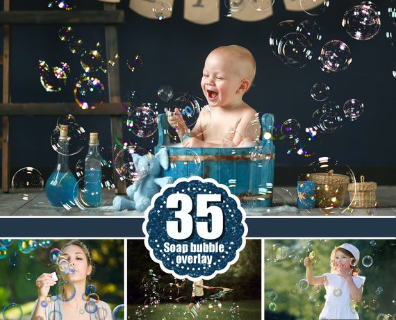 35 Bubbles Photoshop Overlays, Realistic Soap air bubbles Photo effect, Outdoor summer children photo Sessions, Professional Retouching,