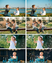 Load image into Gallery viewer, 35 Bubbles Photoshop Overlays, Realistic Soap air bubbles Photo effect, Outdoor summer children photo Sessions, Professional Retouching,