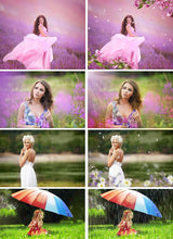 Load image into Gallery viewer, Spring set Photo Overlays rain, rainbow, flower, petals, backdrop, cloud, sky, sun, light photoshop overlay, Summer Bundle realistic effect