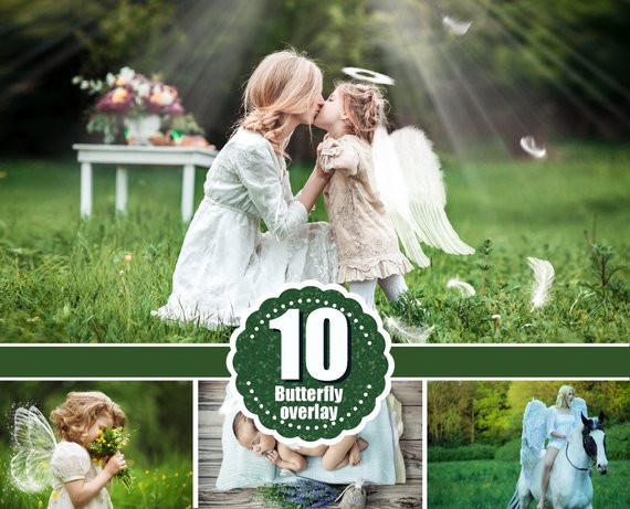 10 Angel butterfly magic fairy wings Photo Overlays, Photoshop Overlay, White Angel Wings, Wedding, Newborn baby photoshoot effect png file