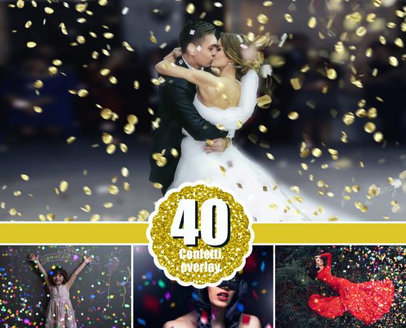 40 Confetti Photoshop Overlays, Wedding Birthday confetti, Bokeh blow magic effect, jpg file