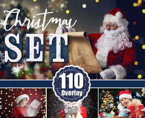 110 Christmas set overlays, backdrops, snow, lights, snowflake, fireworks, wordart, santa, magic lightg, glitter, winter, holiday, new year