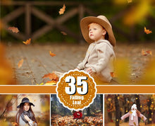 Load image into Gallery viewer, 35 falling leaves Overlays, Photoshop Overlays, Photo Prop, Autumn texture, fall leaves, realistic, natural look, png file