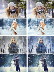 35 Snow Photoshop Overlays, snowscapes backdrops, realistic snowflakes, winter photo, freezelight effect, christmas sessions png file