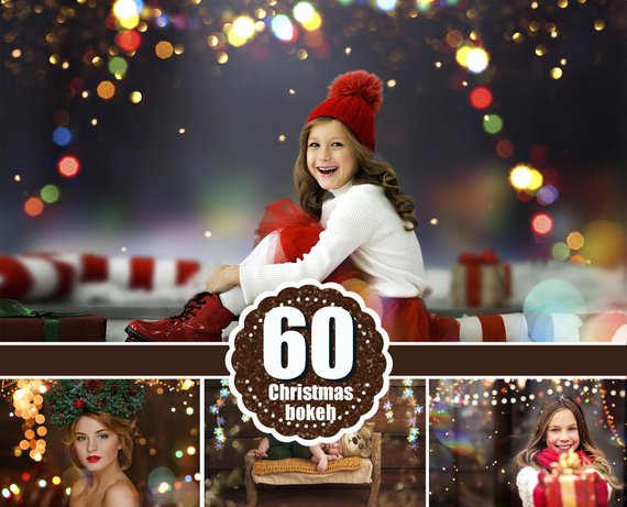 60 Christmas Bokeh Light Overlays, Digital Backdrop, Digital Background, Holiday Wedding Lights, Photoshop overlay, gold light, jpg file