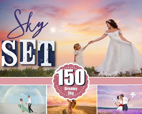 150 Sky Cloud Overlays, Digital backdrop, Photoshop Overlay, sunset, dramatic, realistic, nature, bundle, romantic dreamy night star