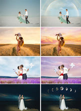 Load image into Gallery viewer, 150 Sky Cloud Overlays, Digital backdrop, Photoshop Overlay, sunset, dramatic, realistic, nature, bundle, romantic dreamy night star