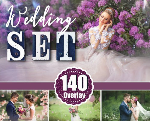 140 Wedding set, Photoshop overlay, flower branch, bokeh, sky, fabric, petals, sparklers, lace, veil, art text, digital backdrop, png file