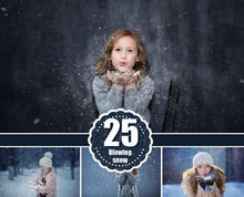 Load image into Gallery viewer, 25 Blowing Snow photo Overlays, christmas holiday winter overlays, photoshop overlays, snow photo, photoshop overlay, png