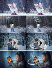 Load image into Gallery viewer, 35 Magic snow snowflakes overlays, Christmas overlays, digital backdrop, winter, Photoshop Overlays, star, real snow, shine, png file