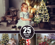 Load image into Gallery viewer, 25 Christmas Trees Lights, Gold Bokeh, Photo overlays, Photoshop overlay, Holiday New Year Winter Light, Digital background, JPG file