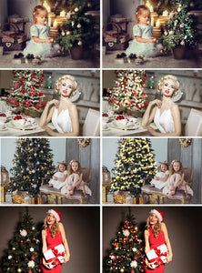 25 Christmas Trees Lights, Gold Bokeh, Photo overlays, Photoshop overlay, Holiday New Year Winter Light, Digital background, JPG file
