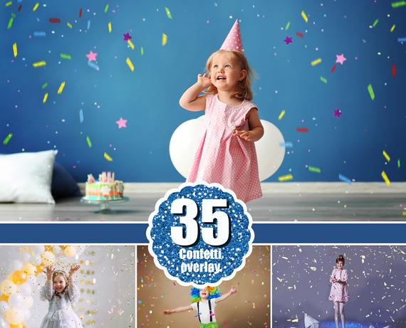 35 Confetti photo overlays, birthday holiday confetti, photoshop overlays, wedding, glitter dust, digital backdrop, photo effect, jpg