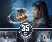Load image into Gallery viewer, 35 Magic snow snowflakes overlays, Christmas overlays, digital backdrop, winter, Photoshop Overlays, star, real snow, shine, png file