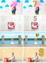 Load image into Gallery viewer, 15 Foil Number Balloons, Photoshop Overlays, Gold, Silver, digital backdrop, Balloon, Birthday, holiday, photo overlay, clipart, png file