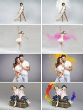 Load image into Gallery viewer, 35 Floating colour powder Dust Photoshop Overlays, Sparkling Glitter powder, colored magic dust effect, Background Backdrops png