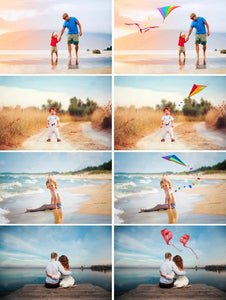 15 Flying fly kite, Photoshop Mix overlay, Digital backdrop, air balloon, holliday children birthday love valentine photo session, heart, png