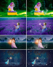Load image into Gallery viewer, 35 fairy pixie photo overlays, fairy dust, fairy tail, fairy wings, light effects, pixie dust, princess, Photoshop overlay, png file