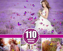 Load image into Gallery viewer, 110 butterfly Photo Overlays, Flying butterfly, Overlays for Photoshop, INSTANT DOWNLOAD, Professional sessions, png file